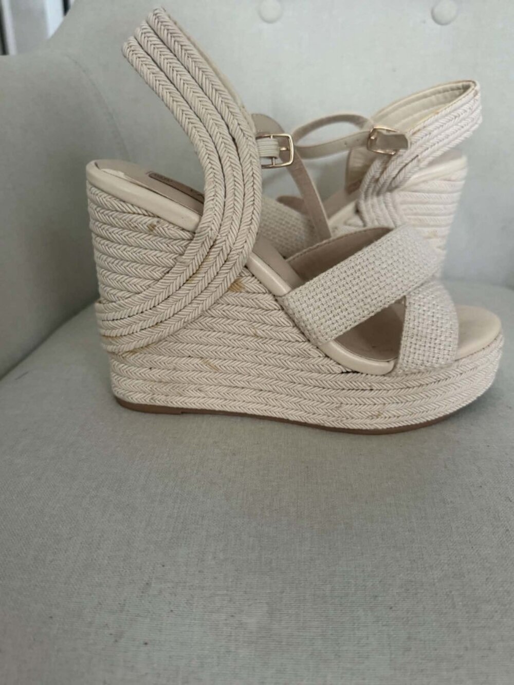 Patrizia by Spring Step Vona Beige Raffia Platform Wedge Sandals EU 38